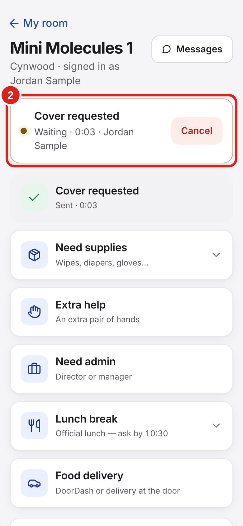 Screenshot of Lab Signal: Watch the box at the top. A box at the top shows your request.