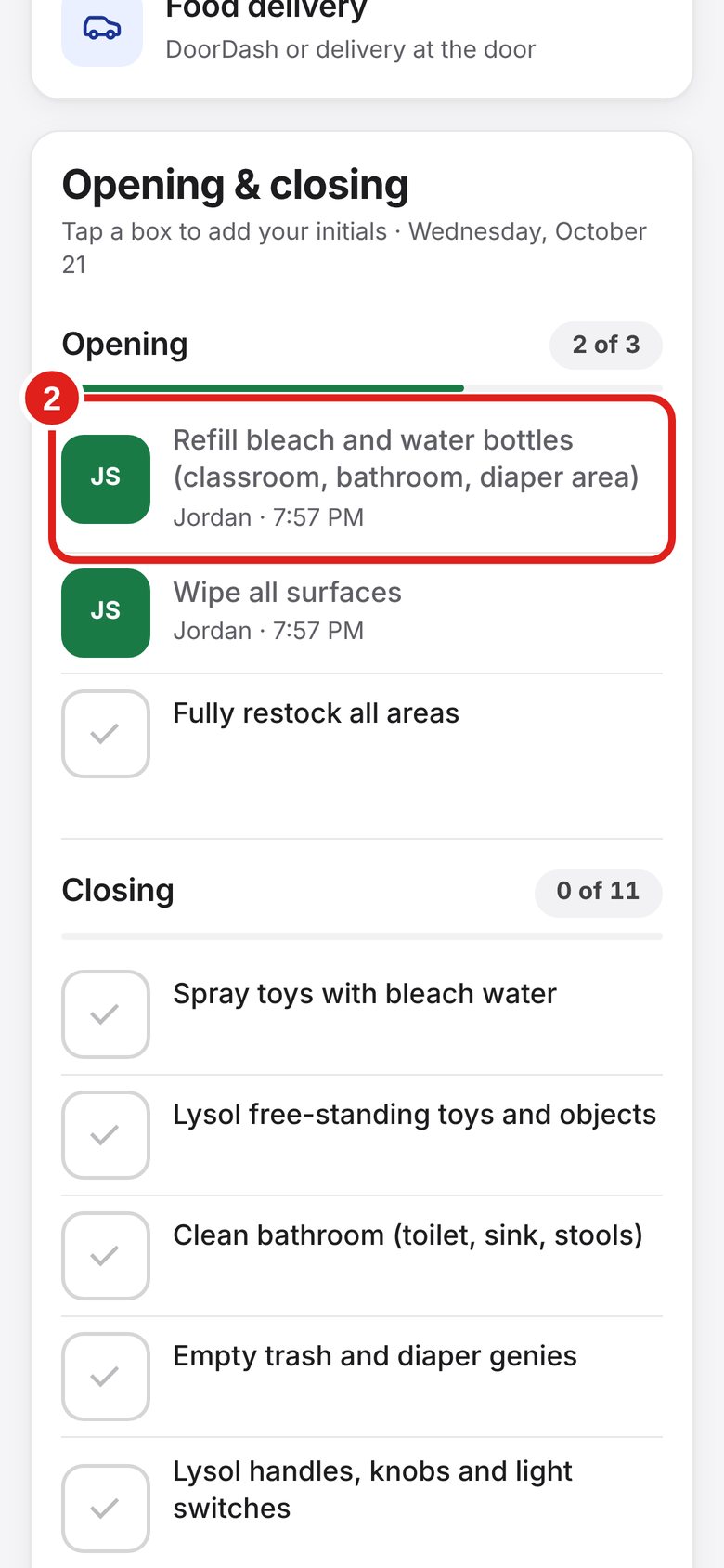 Screenshot of Lab Signal: Tap the box when a job is done. Tap the box next to the job.