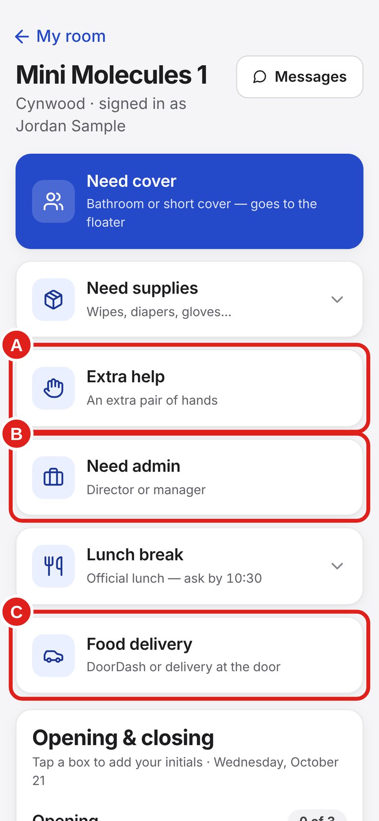 Screenshot of Lab Signal: Other buttons. A — Extra help: you need an extra pair of hands.
